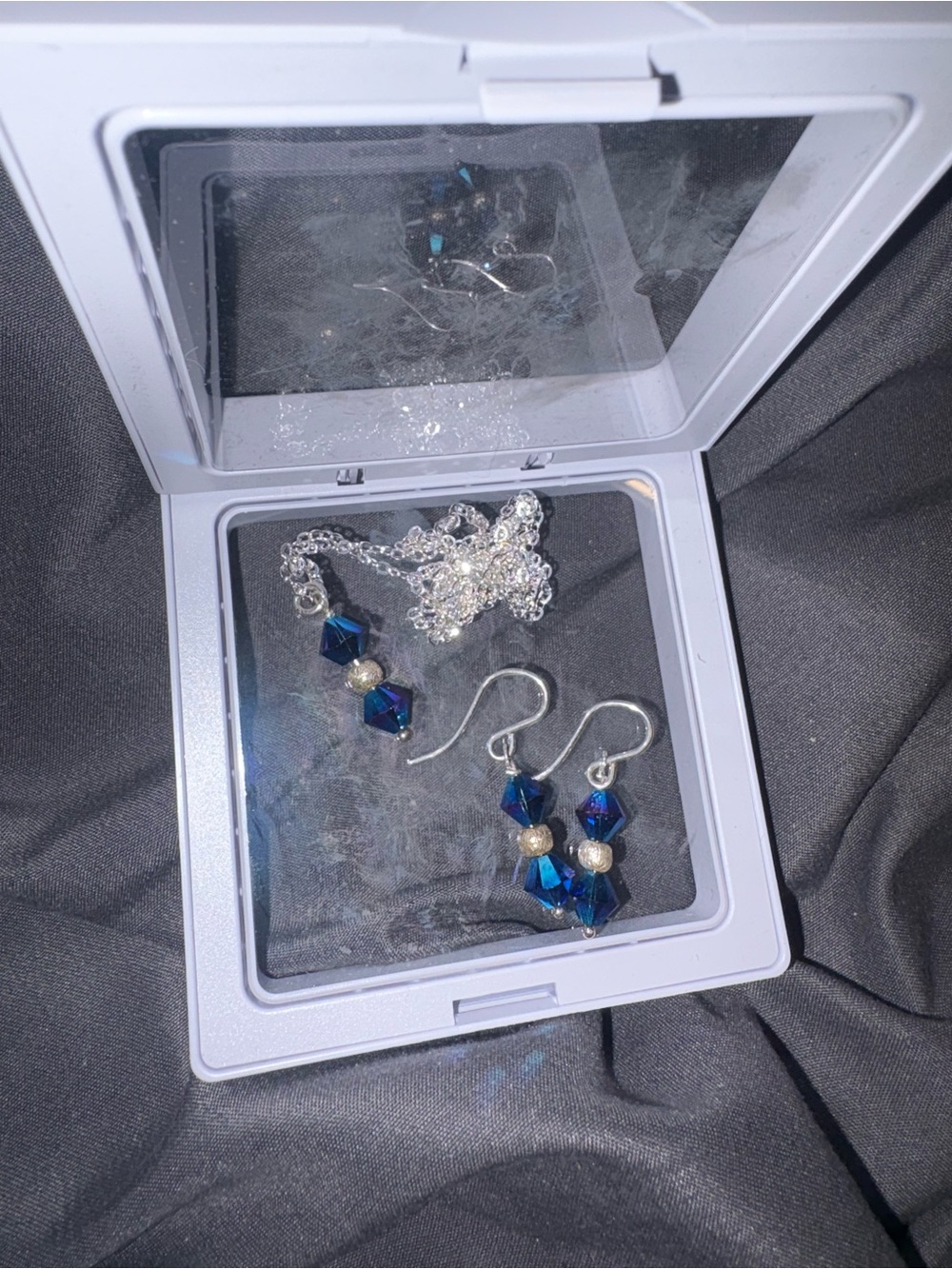 Handmade Swarovski Blue Crystal Drop Earrings and Necklace Set